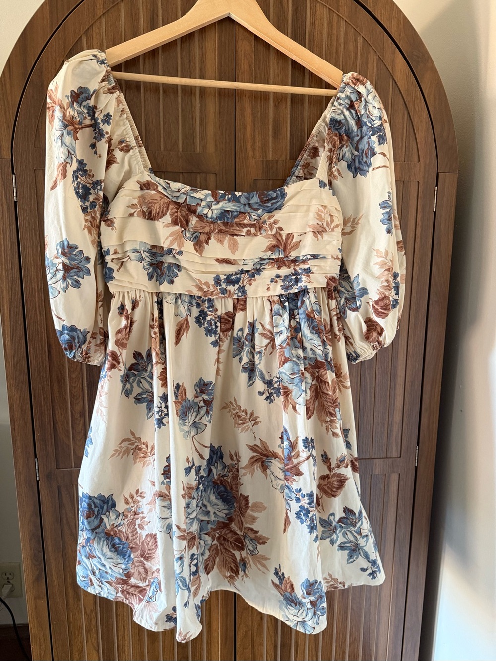 Abercrombie & Fitch Emerson Floral Cream Dress with Blue and Brown Print